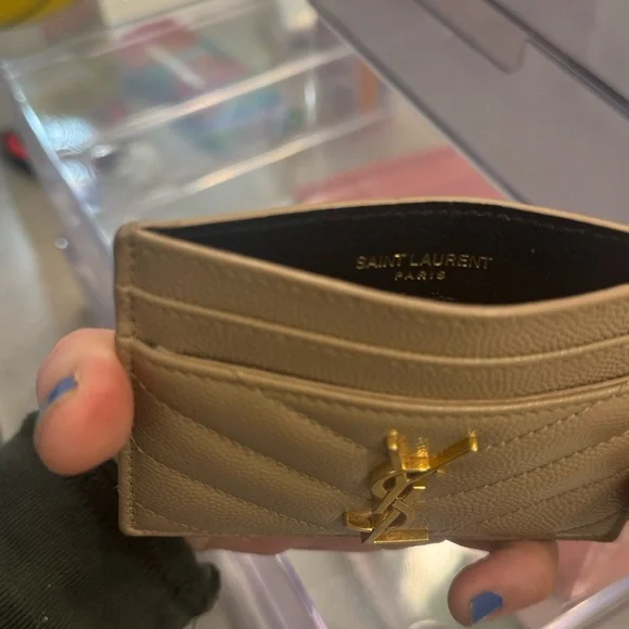 Yves Saint Laurent Tan Card Holder with Gold Logo - Picture 7 of 10